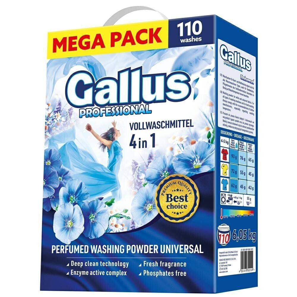 Универсальный стиральный порошок GALLUS Professional 4 в 1, 6,05 кг (110 стирок)